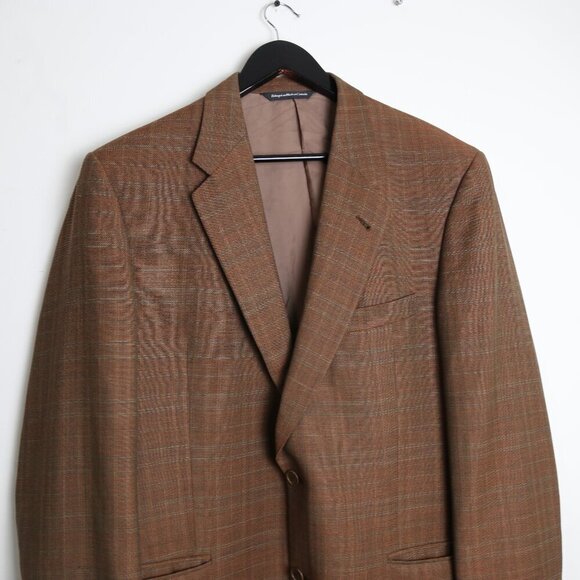 Ermenegildo Zegna Vintage Men's Wool Plaid Print Brown Sport Coat Size 42 Tall - Picture 2 of 12